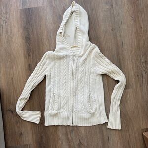 Aeropostale Ivory Cable Knit Hooded Cardigan